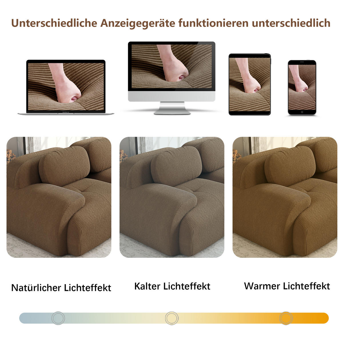 ECKSOFA 388/178/70 cm Braun Cord mit extra-breiten Armlehnen, Rahmenloses - Braun, Textil (388/178cm) - Oxeza
