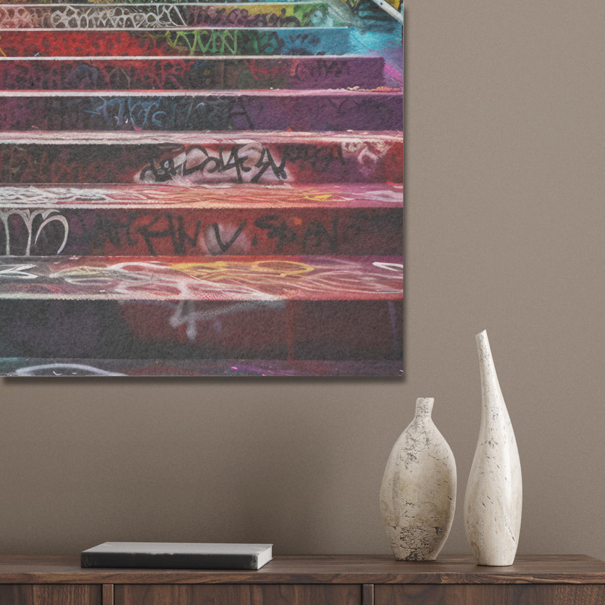 AKUSTIKBILD Treppe - Graffiti - Farben - Kunst Akustikpaneele 80x80 cm - Multicolor, Kunststoff (80/80/0.9cm) - MuchoWow