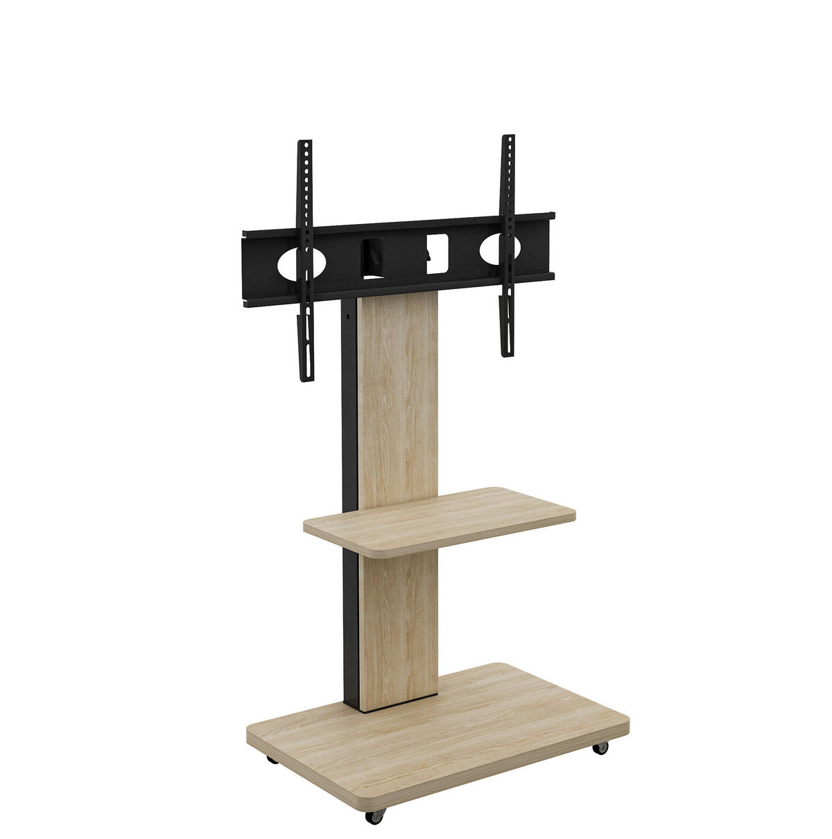 TV-STÄNDER Breite 60 cm höhenverstellbar mit Rollen & MDF-Ablagen - Hellbraun, Holzwerkstoff (60/150/40cm) - BEAOK