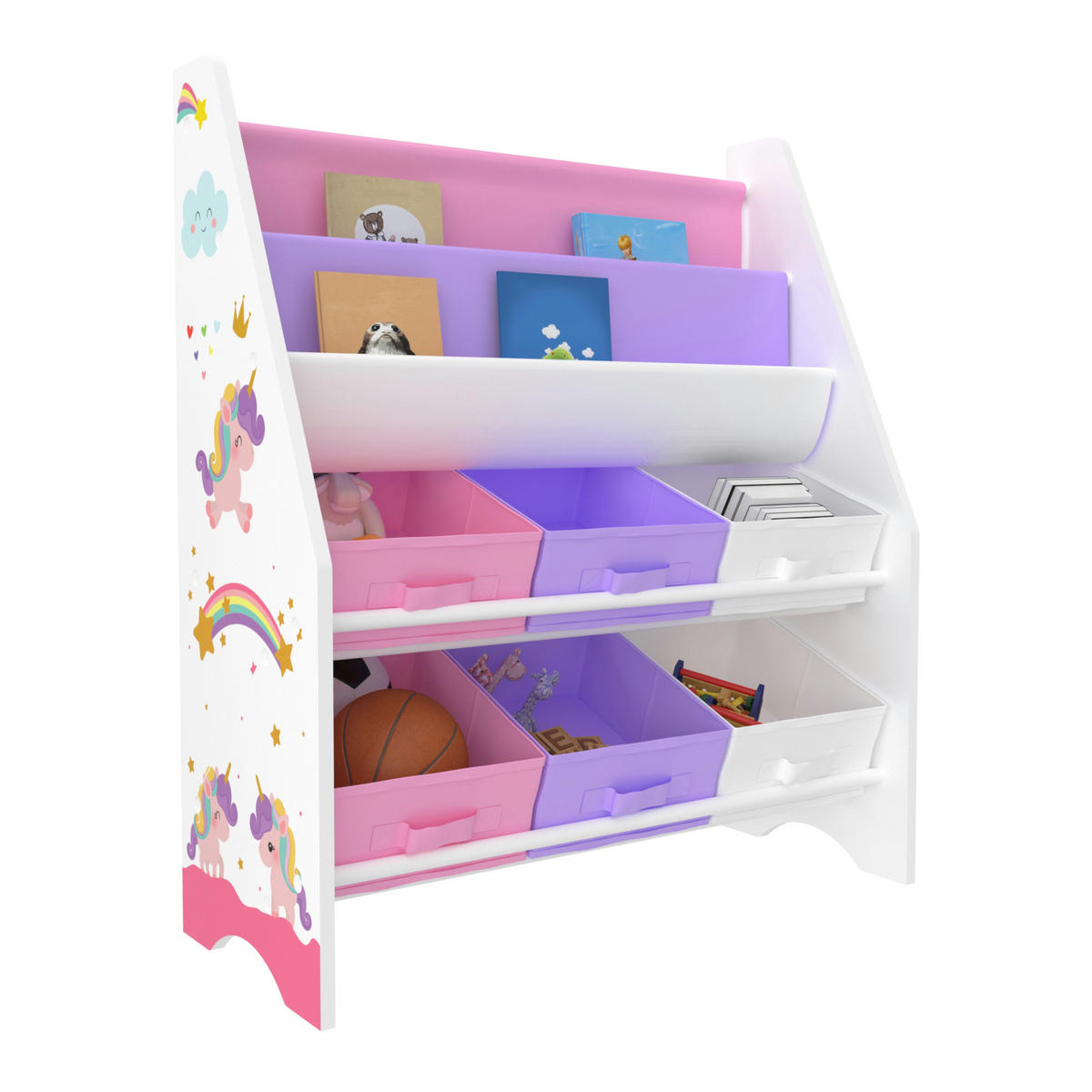 KINDERREGAL Ponteceso - Lila/Weiß, Holzwerkstoff/Textil (62/74/26.5cm) - [en.casa]