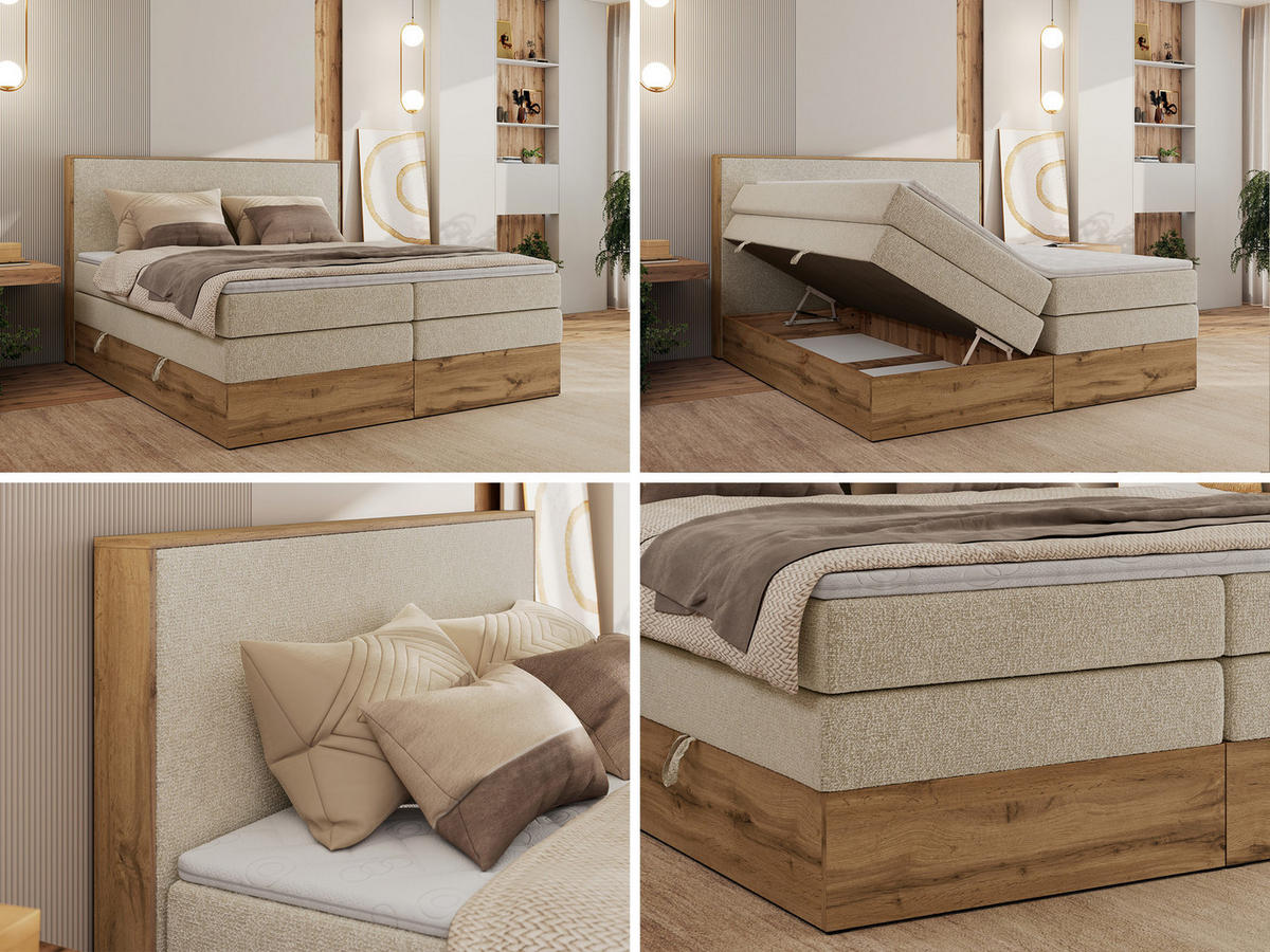 BOXBETT WOOD CLASSIC KING 140/200 - Creme Strukture - H3 - Creme, Textil (140/200cm) - MKS