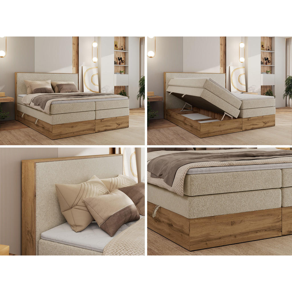 Thumbnail - MKS Boxbett, Creme, Textil, 2-Sitzer, H4, Rechteckig, 160x200 cm, Oeko-Tex®, Schlafzimmer, Betten, Boxspringbetten