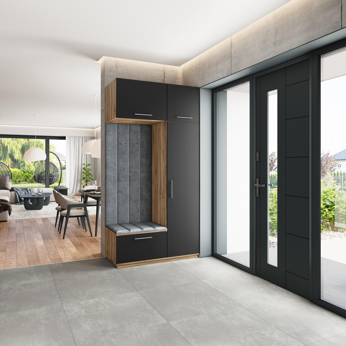 GARDEROBENSCHRANK REMA 120/240/60 cm Modern Garderobe-Set Eiche Wotan - Eiche Wotan/Schwarz, Holzwerkstoff (120/240/60cm) - MASSENO