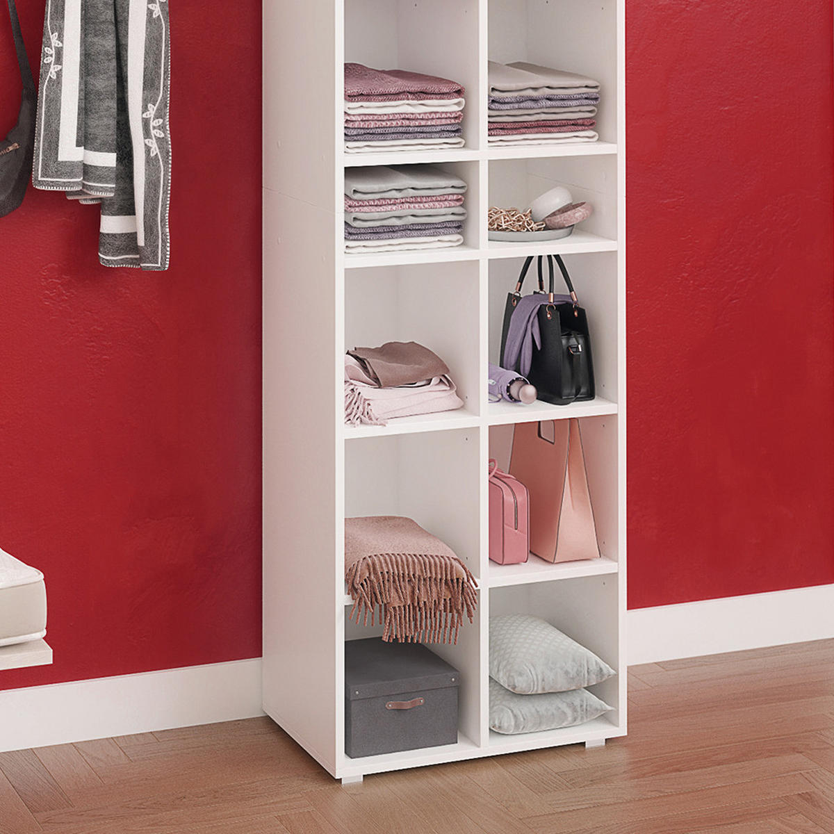 SCHUHSCHRANK Paris Weiß 54.2 x 183.3 cm 14 Fächer - Weiß, Holzwerkstoff (54.2/183.3/33.3cm) - Vicco