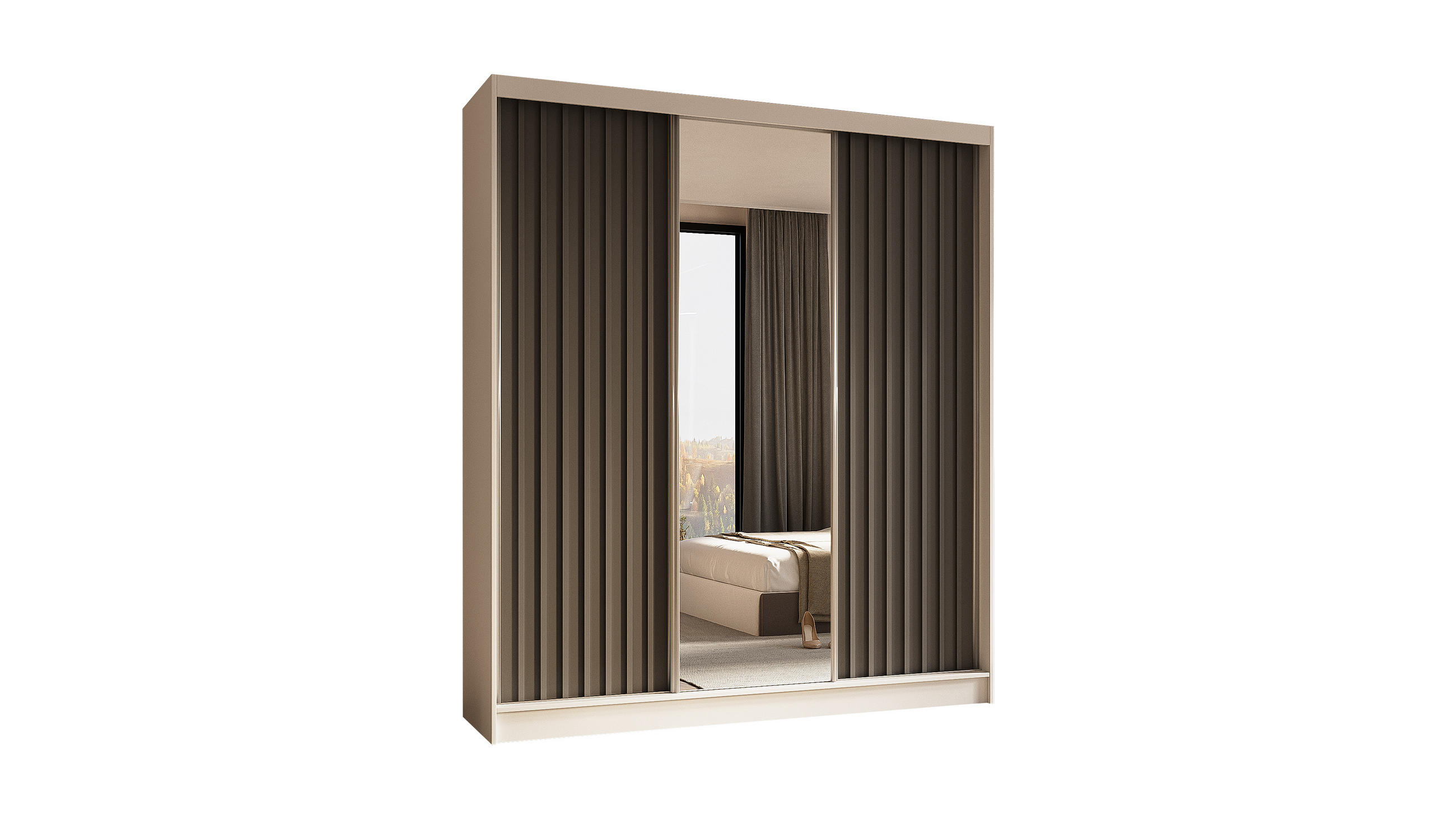KLEIDERSCHRANK mit Spiegel-Schiebetüren und Aluminium-Leisten - LAMELO - 180 cm Weiß+Grau+Grau - Weiß/Grau, Holzwerkstoff (180/216/61cm) - ALTDECOR