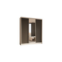 KLEIDERSCHRANK mit Spiegel-Schiebetüren und Aluminium-Leisten - LAMELO - 180 cm Weiß+Grau+Grau - Weiß/Grau, Holzwerkstoff (180/216/61cm) - ALTDECOR