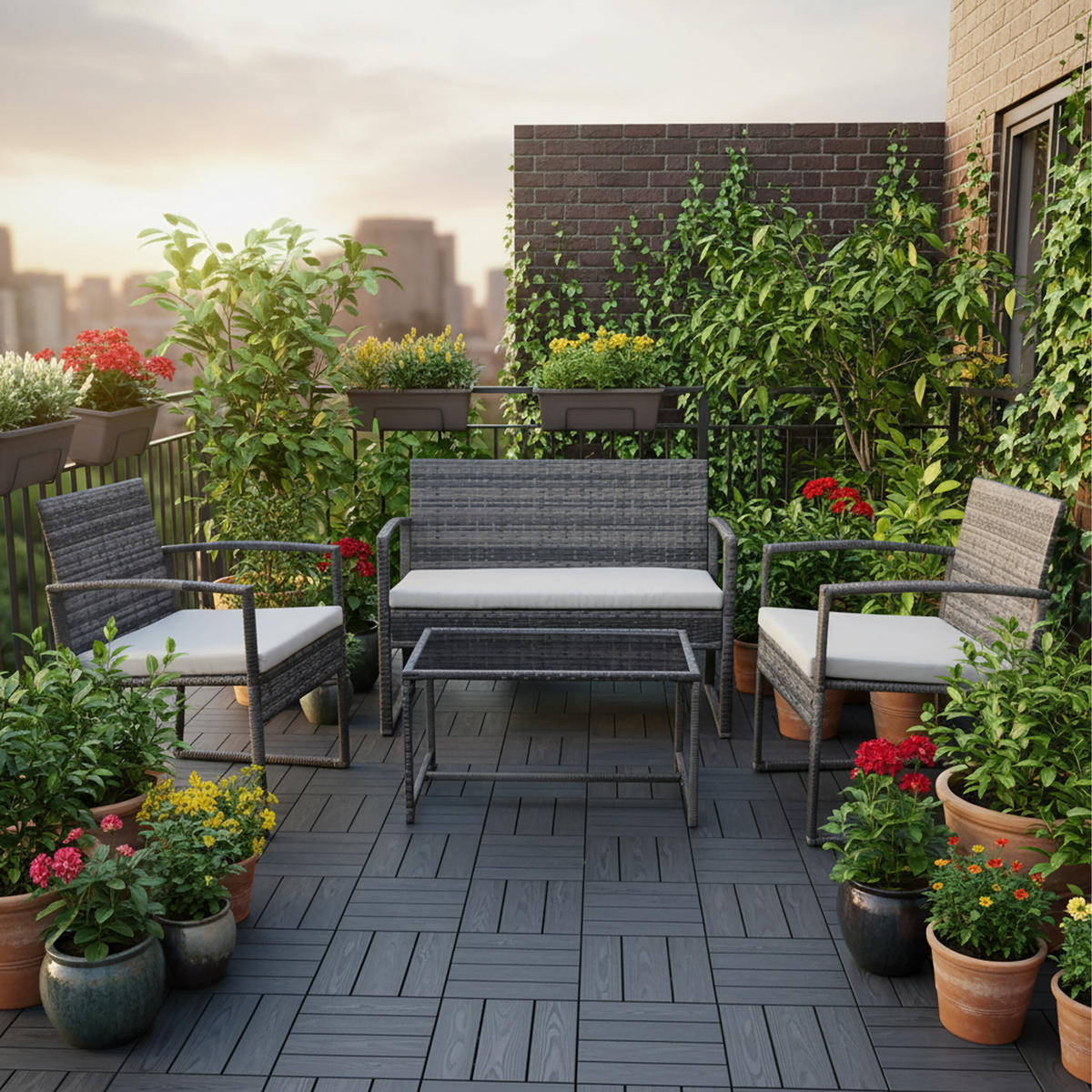 4-TLG.GARTENMÖBEL-SET - Grau, Glas/Kunststoff - Relaxdays