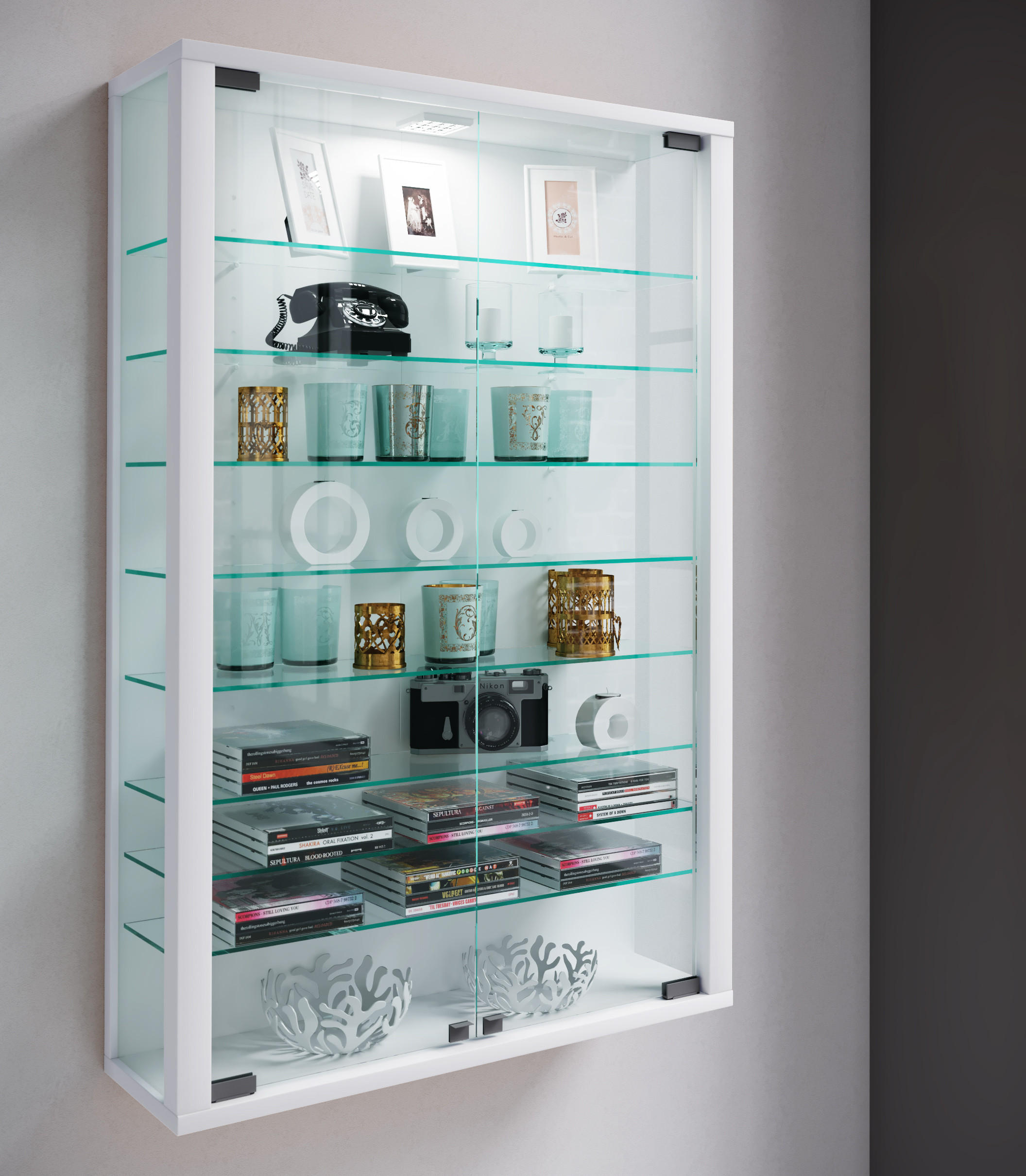 VITRINENSCHRANK Weiß - Weiß, Holzwerkstoff (59/90/18cm) - ebuy24
