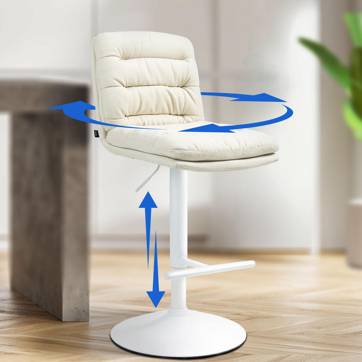 BARHOCKER Diamant Stoff weiß creme - Naturfarben/Weiß, Textil/Metall (42/116/56cm) - TPFLiving