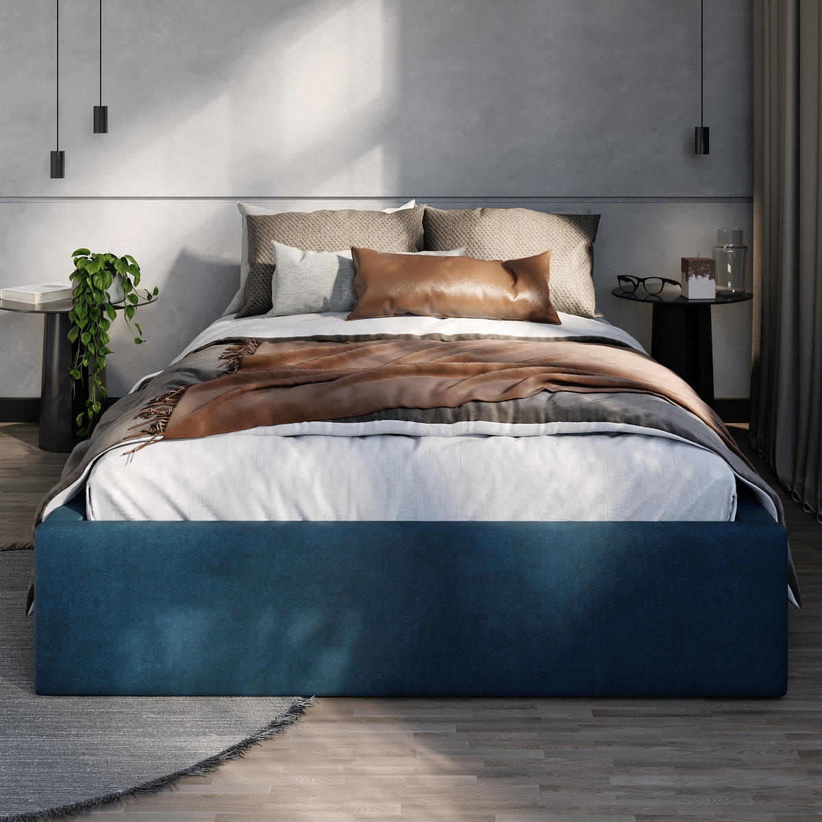 POLSTERBETT 120x200cm Bett mit Stauraum Lattenrost Dunkelblau - Dunkelblau, Holz/Holzwerkstoff (120/200cm) - Muralo