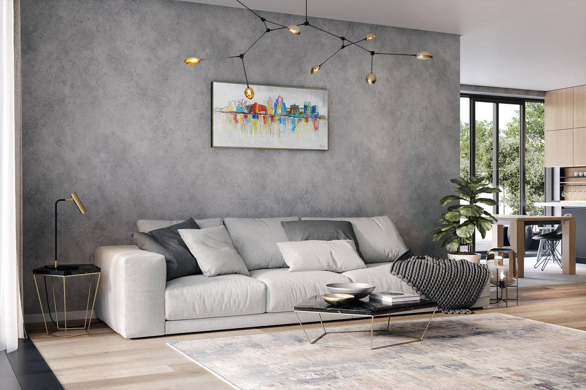 RUČNE MAĽOVANÝ AKRYLOVÝ OBRAZ 120/60 cm, sivý, krajinný motív - sivá, drevo/textil (120/60cm) - KUNSTLOFT