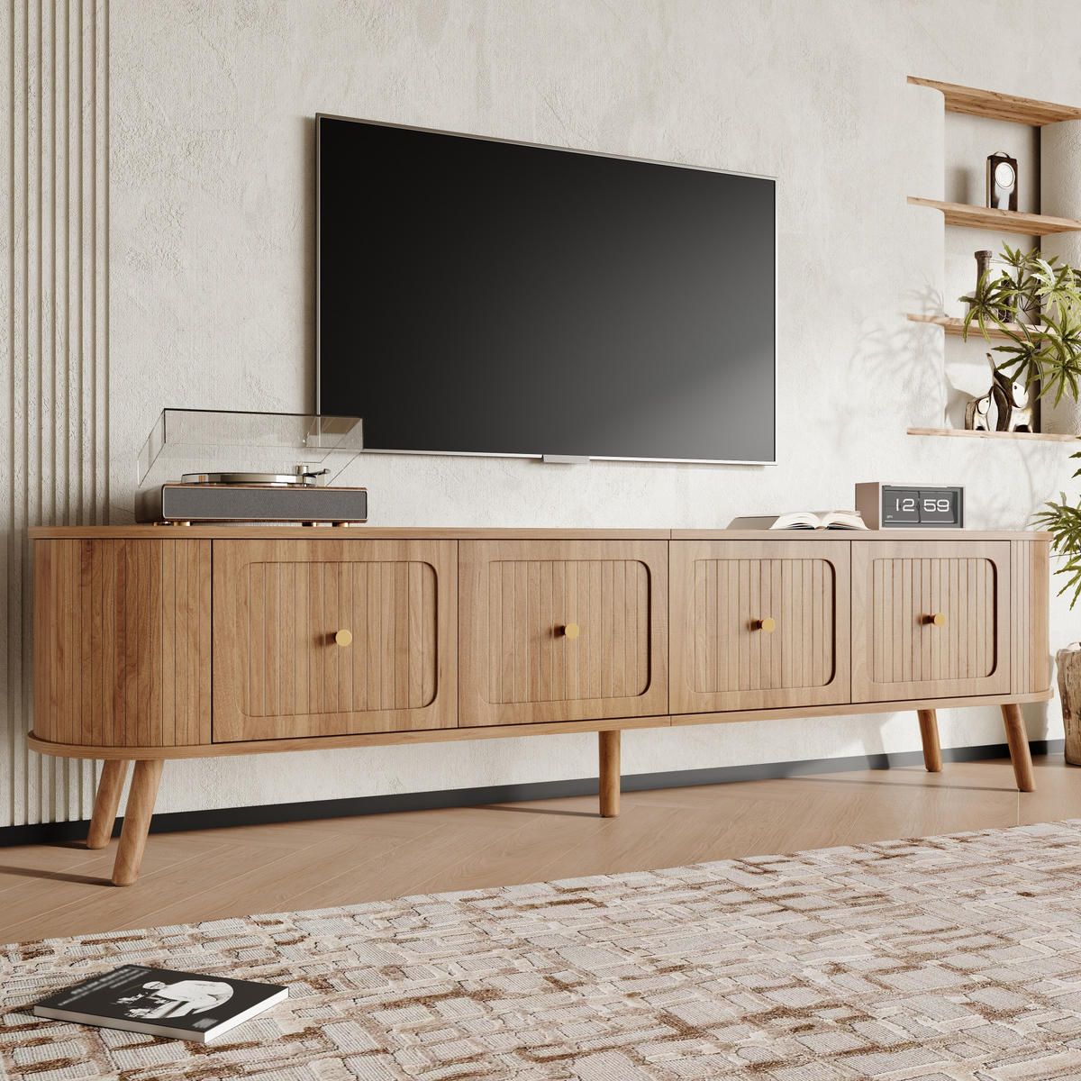 TV-SCHRANK Eichenholz 180/38/47 cm mit Klapptüren und Goldgriffen - Eichefarben, Karton (38/47/180cm) - PANGIVO