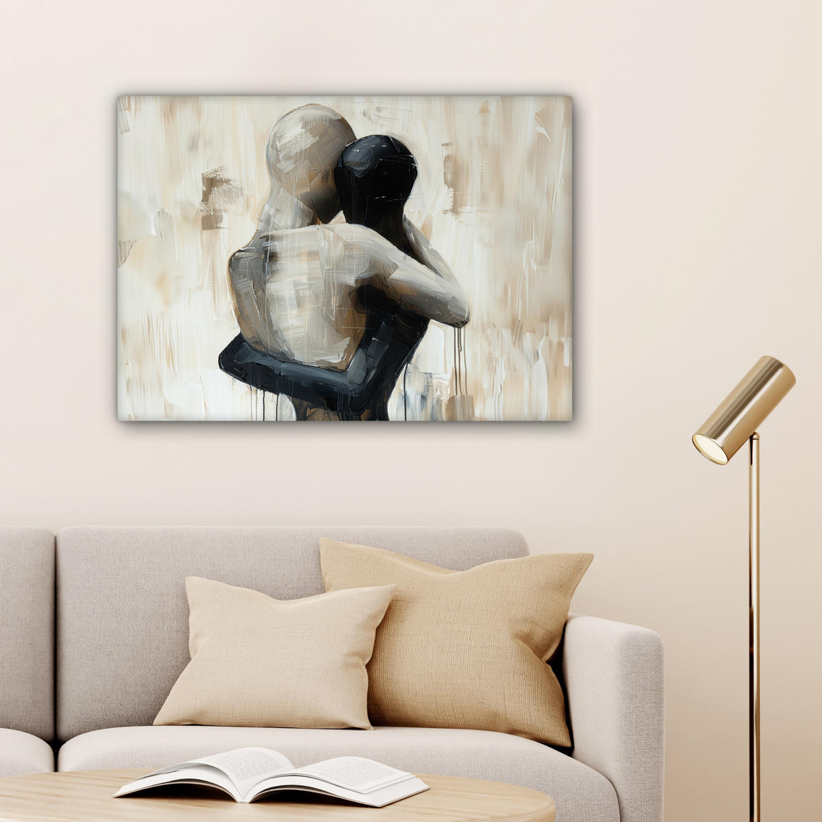 LEINWANDBILD Abstrakt - Liebe - Schwarz und weiß - Modern Wandbilder 80x60 cm - Schwarz, Textil (80/60cm) - MuchoWow