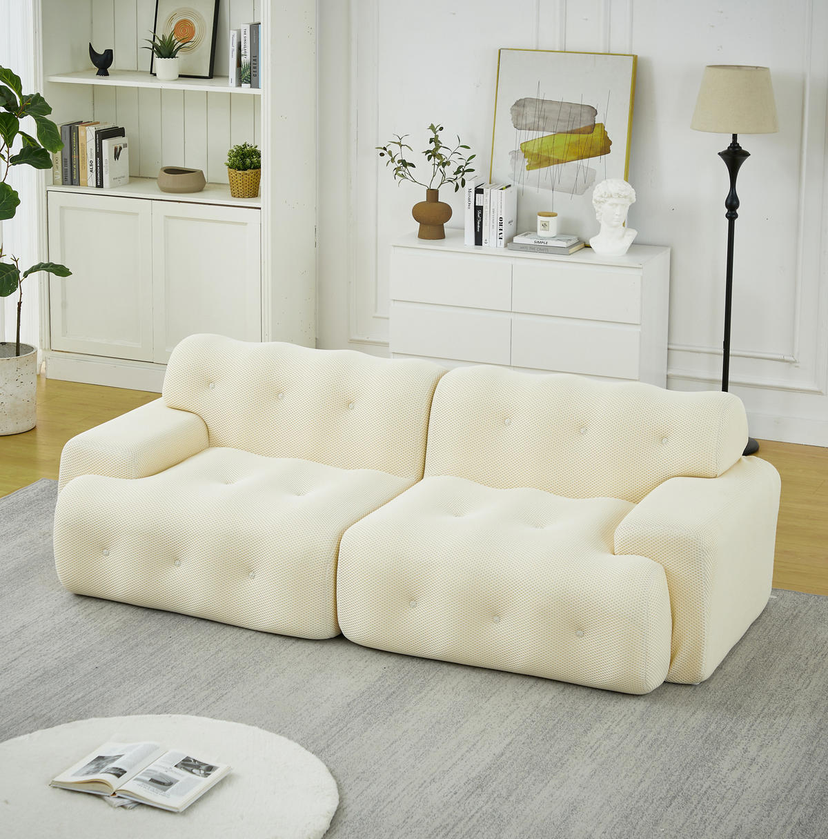 SOFA Zweisitzer modular 224 x 104 x 66 cm Stoff Beige - Beige, Holzwerkstoff (104.01/66/224cm) - Meubliv