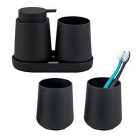 BAD-ACCESSOIRES-SET TESERO 5tlg., Soft-Touch, schwarz - Schwarz, Kunststoff (8.5/12/9cm) - eluno