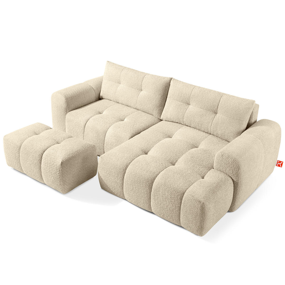 ECKSOFA RECHTS RAVIA, Bouclé, Hellbeige - Beige, Holz/Textil (256/104cm) - KONSIMO®