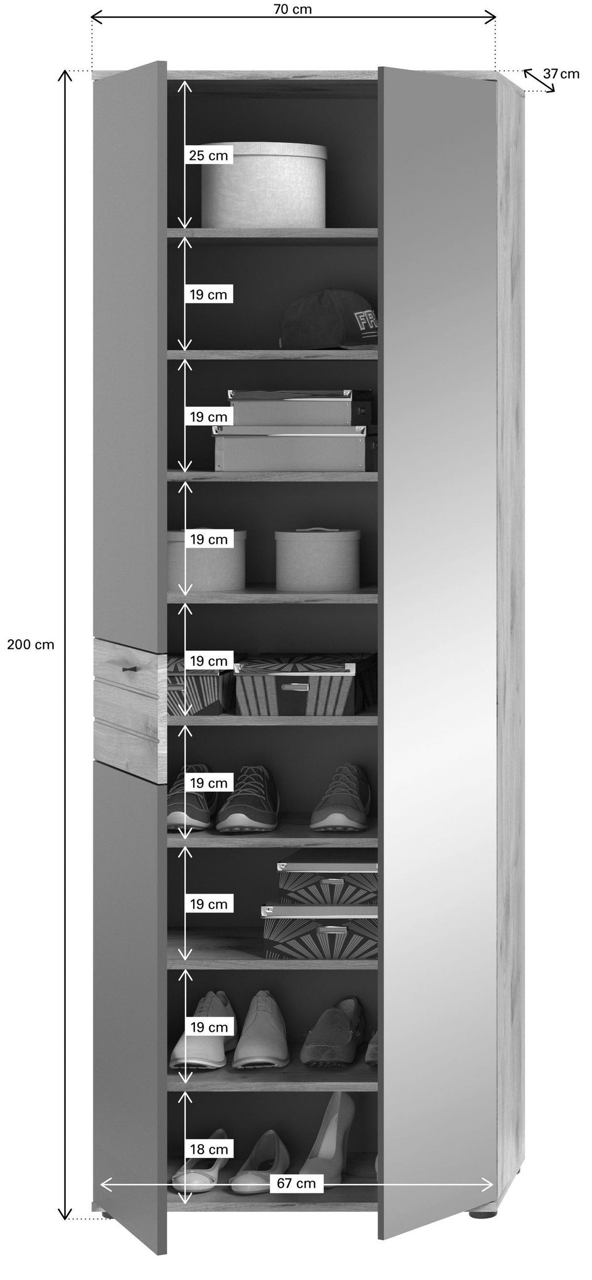 GARDEROBEN-SET MASON (B/H/T: ca. 175/200/38 cm) in Nox Oak Nachbildung/Basalt grau - Eichefarben, Holzwerkstoff (175/200/38cm)
