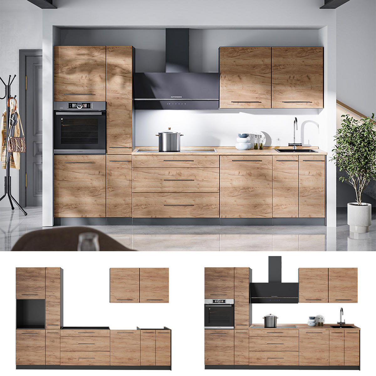 KÖK Fame-Line, Goldkraft ek, 310 cm, AP Oak - Honungsek, Träbaserade material (310/206.8/60cm) - Vicco