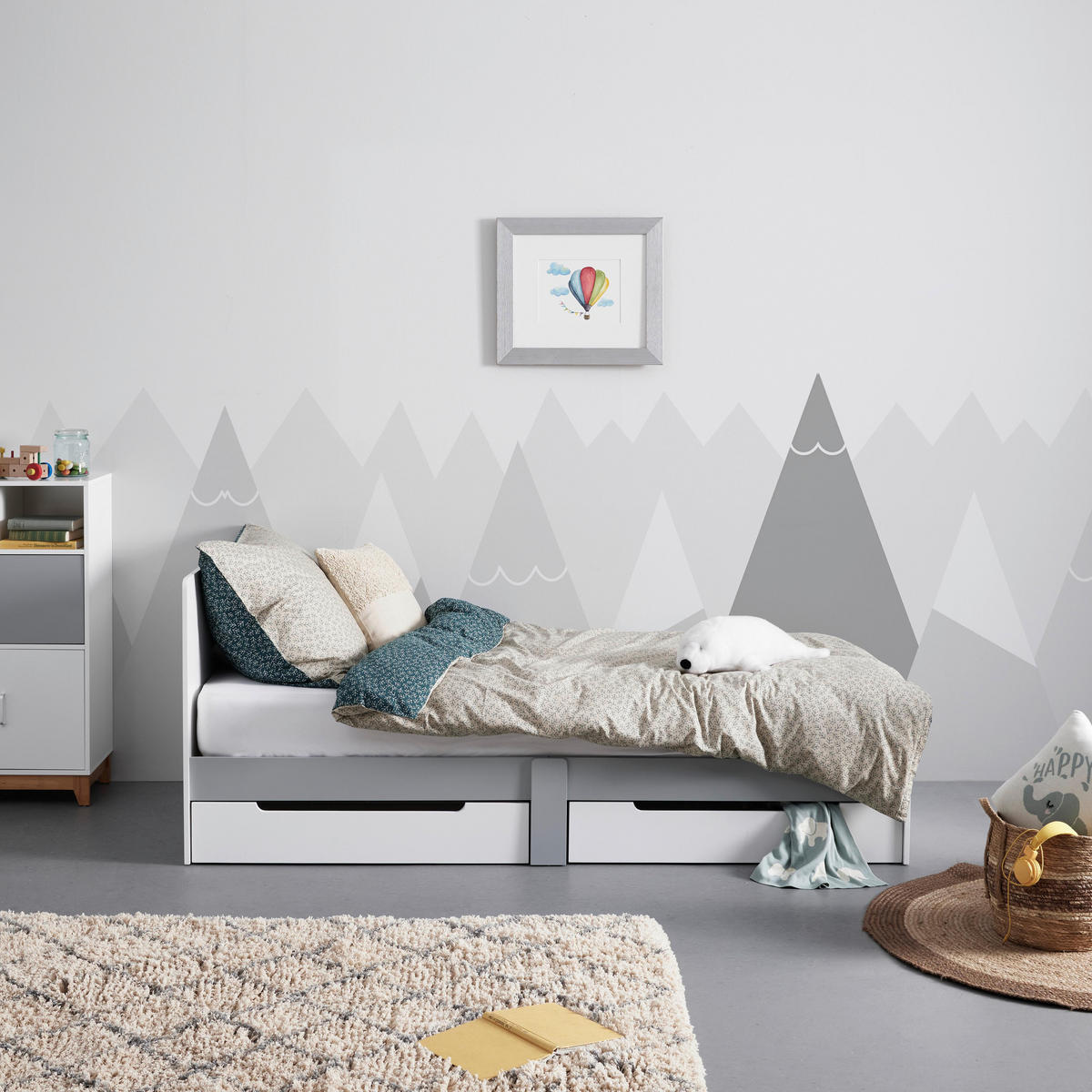 STAURAUMBETT Danny Weiß ca. 90 / 200 cm MDF - Grau, Holzwerkstoff - Bessagi Kids
