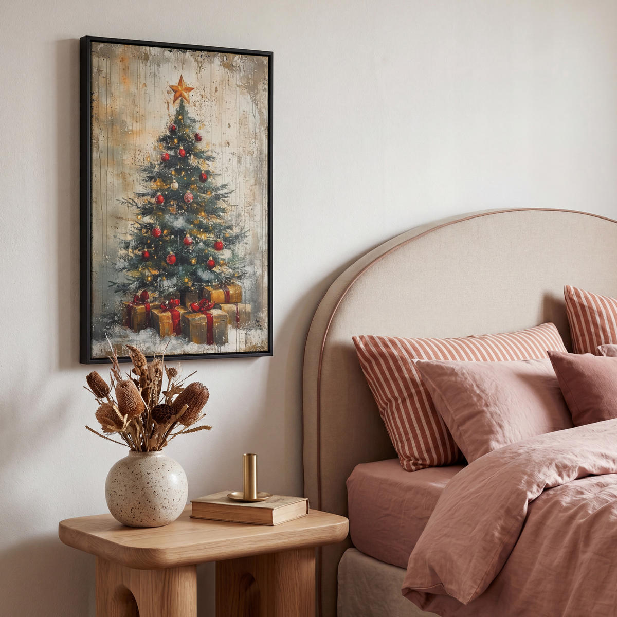 LEINWAND Bilder mit Rahmen - Weihnachtsbaum - Vintage - Weihnachten - Geschenk - 40x60 - Rostfarben, Textil (40/60cm) - MuchoWow