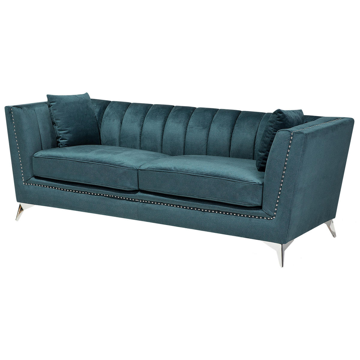 3-SITZER-SOFA Samtstoff Blau-Grün Gaula - Petrol/Hellgrün, Textil (211/77/80cm) - Beliani