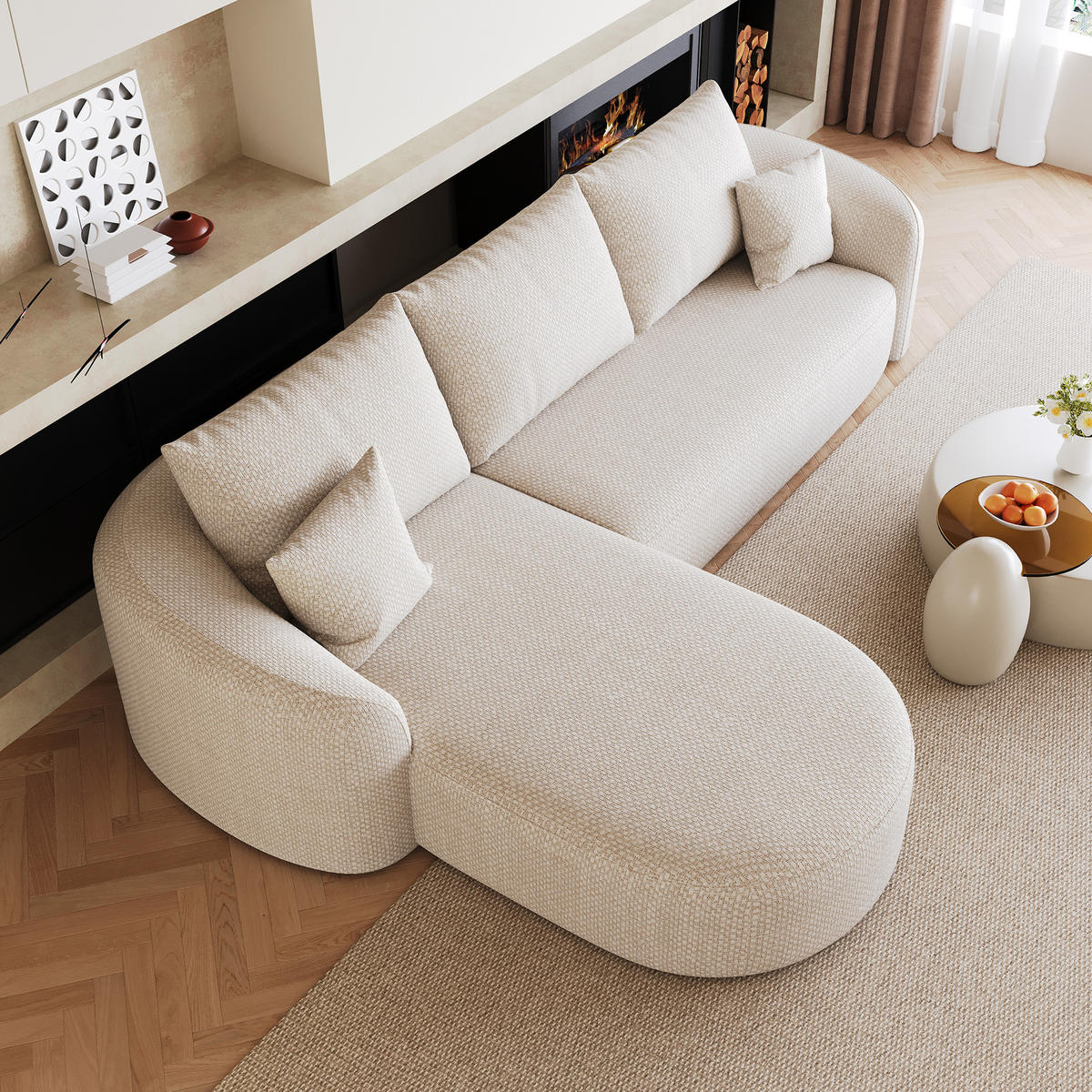 ECKSOFA 266/168/85 cm Weiß Chenille mit Chaiselongue, Linke Seite - Weiß, Textil (266/168cm) - Oxeza
