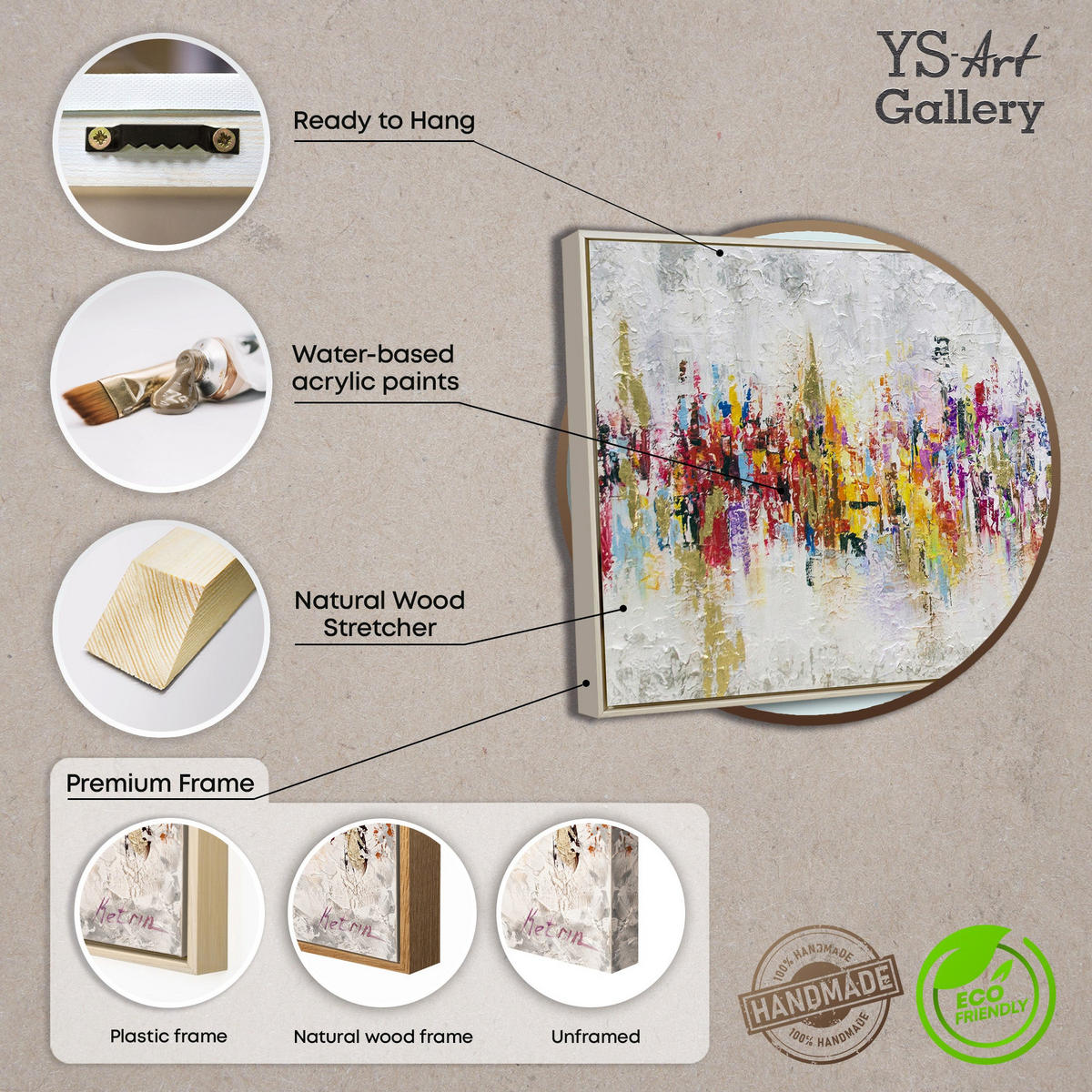 GEMÄLDE Abstraktion II Schattenfugenrahmen beige 180x60 cm - Beige, Holz (180/60cm) - YS-art gallery