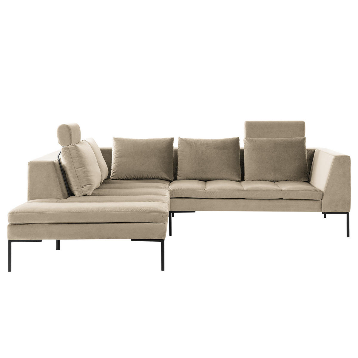 ECKSOFA mit Ottomane - Beige/Schwarz, Textil/Metall (255/230cm) - home24