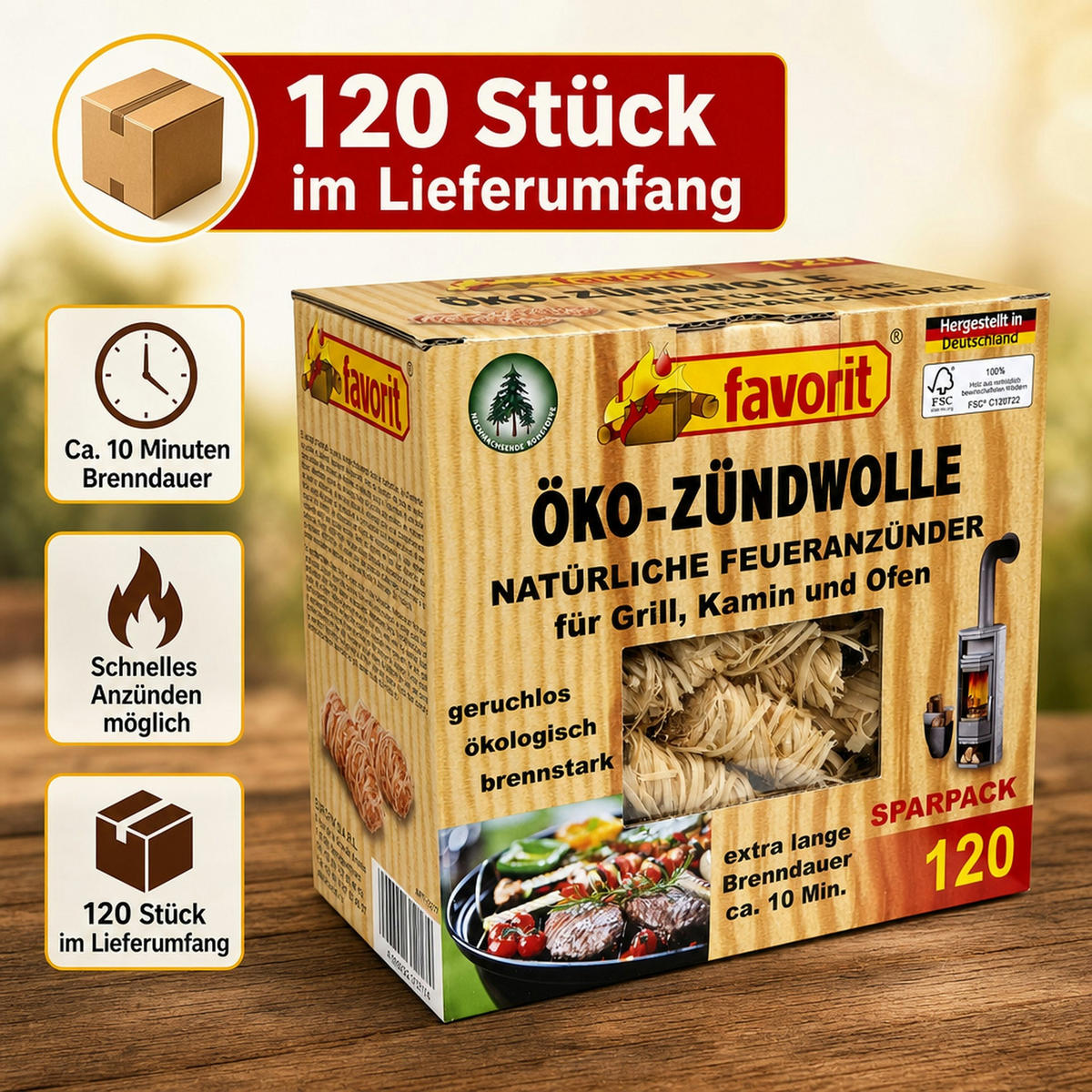 ÖKO-ZÜNDWOLLE - Naturfarben, Holz (12.5/21.5/23cm) - Westfalia