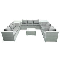 GARTENMÖBEL-SET mit Kissen Polyrattan Hellgrau-Mix 8-Sitzer - Hellgrau/Grau, Glas/Kunststoff - Fimous