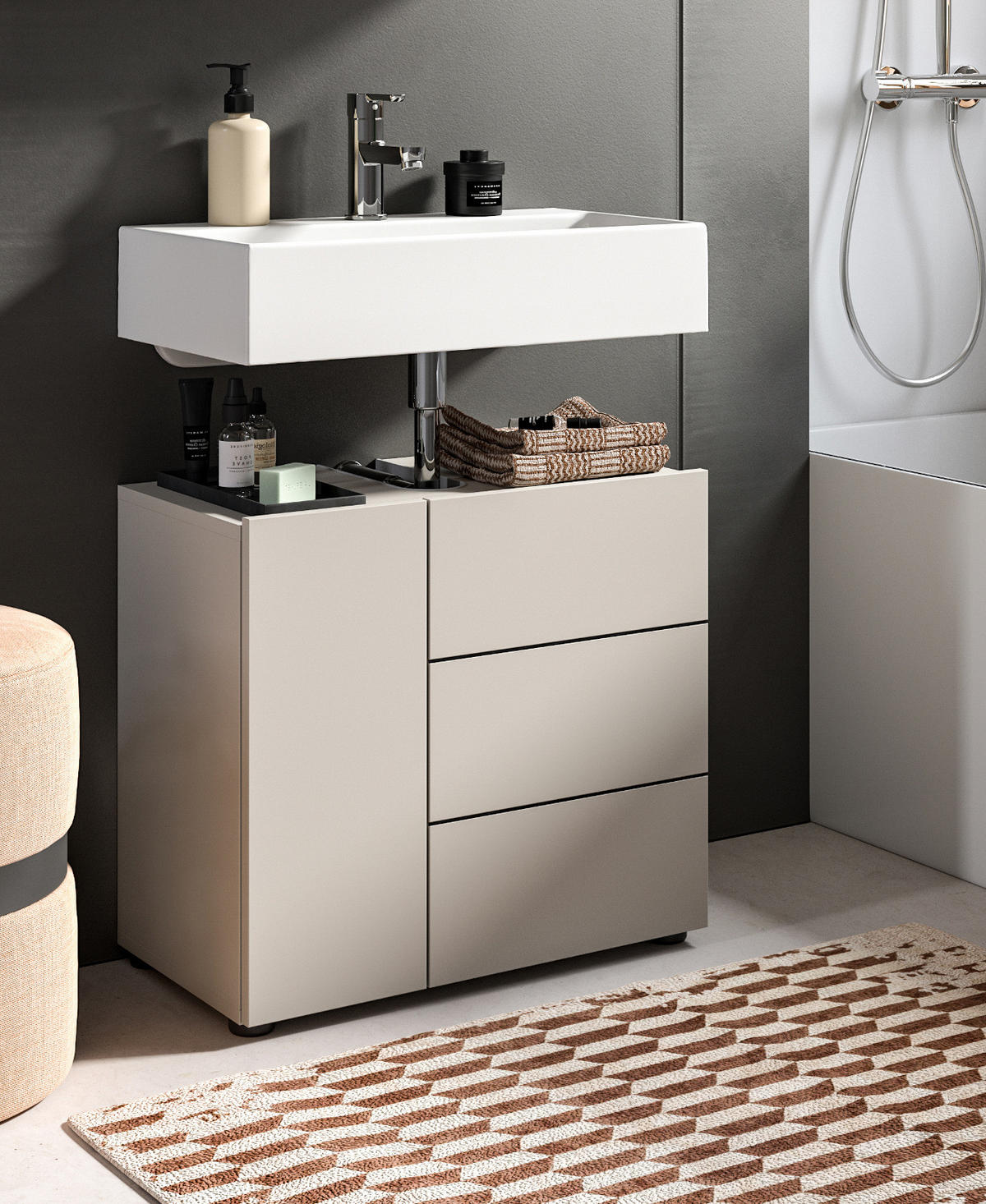 WASCHBECKENUNTERSCHRANK Kaschmir, Badezimmer Unterschrank 60 x 56 cm - Kaschmir/Schwarz, Holzwerkstoff/Kunststoff (60/56/34cm) - Inn.Furn