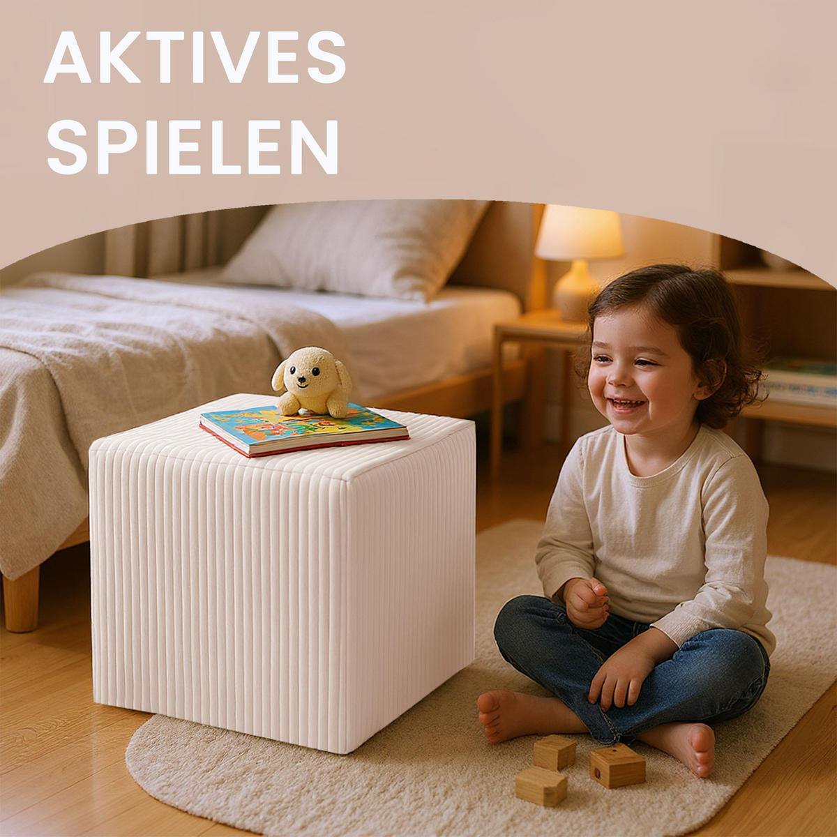 SITZSACK QUBIK HOCKER Sitzwürfel 40/40/40 cm Cord Vanilla Ice - Creme, Textil (40/40/40cm) - Dreamroots