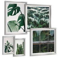 BILDER SET 5er Set - 50x50 cm & 20x30 cm & 40x60 cm Silberner Rahmen - Ästhetik tropischer Pflanzen - Silberfarben, Kunststoff (40/60cm) - TULUP