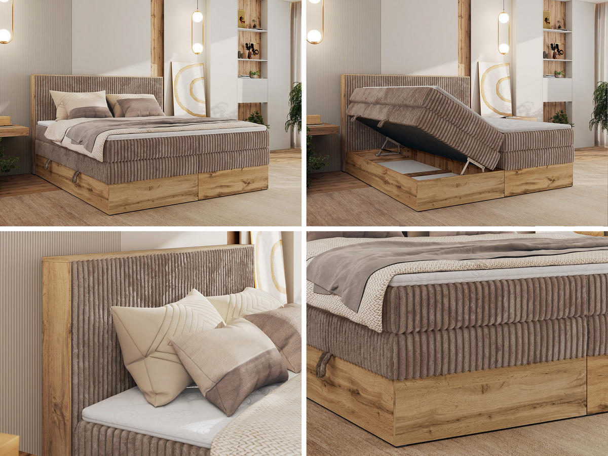 BOXBETT WOOD CLASSIC KING 160/200 - Braun Cord - H3 - Braun, Textil (160/200cm) - MKS