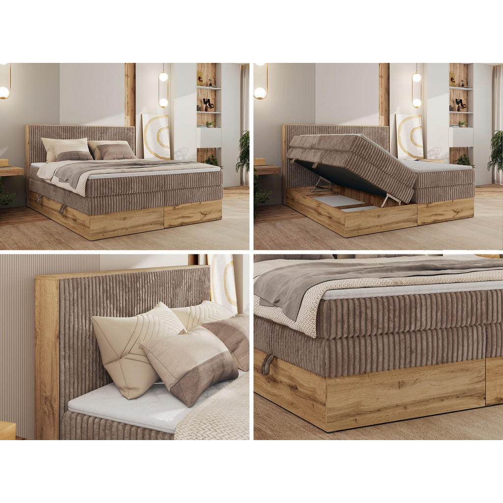 Thumbnail - MKS Boxbett, Braun, Textil, 2-Sitzer, H4, Rechteckig, 160x200 cm, Oeko-Tex®, Schlafzimmer, Betten, Boxspringbetten