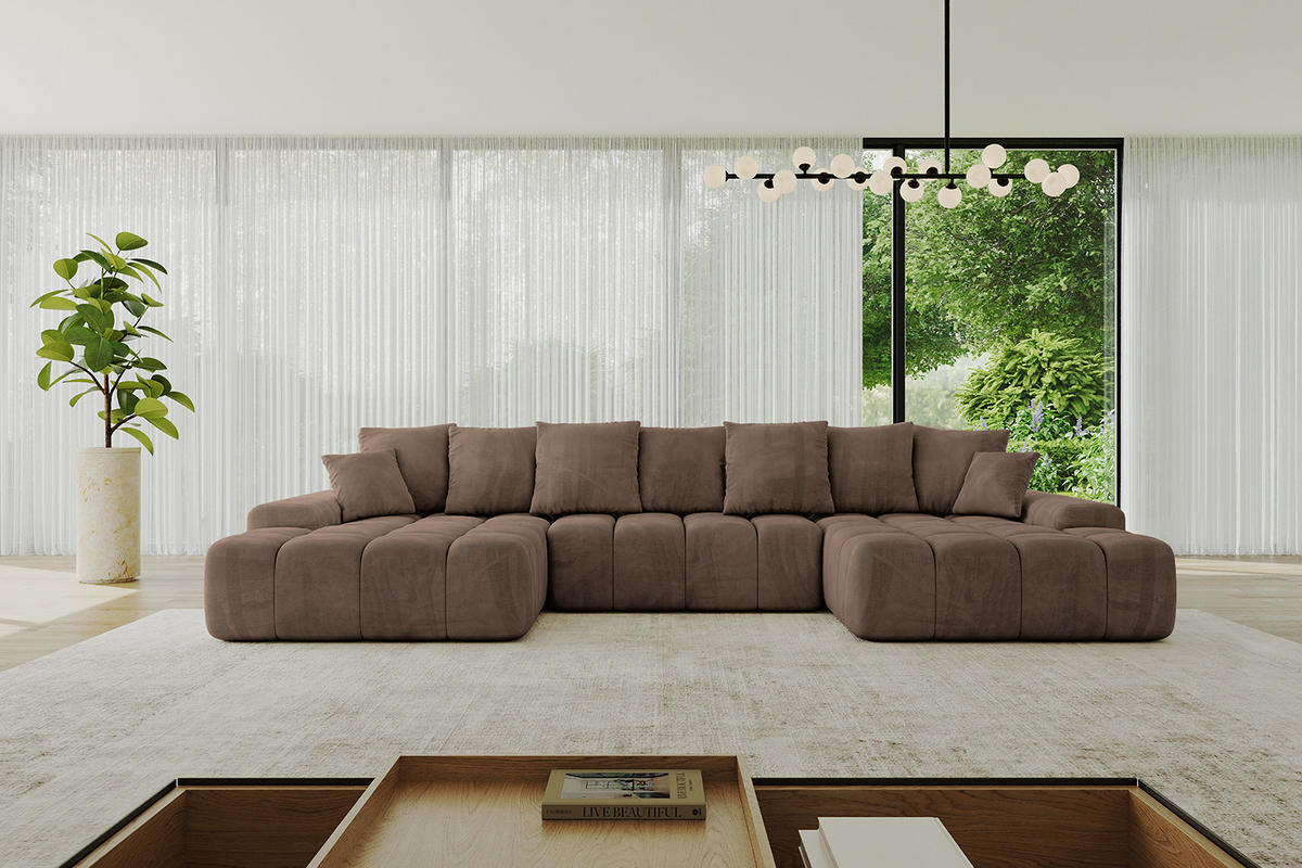 WOHNLANDSCHAFT ENSI-U - 353x164x88 cm Braun - Braun, Holzwerkstoff/Kunststoff (357/69/164cm) - ALTDECOR