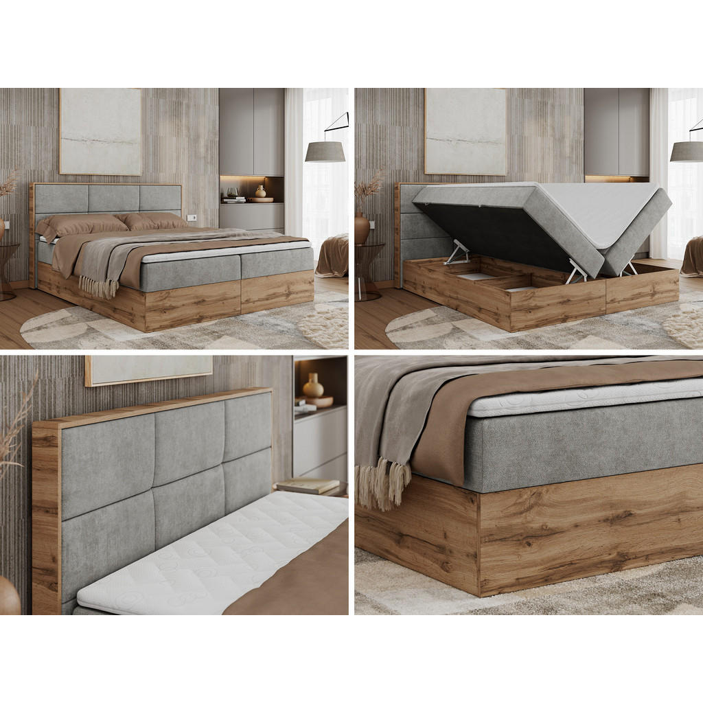 Thumbnail - MKS Boxbett, Hellgrau, Textil, 2-Sitzer, H3, 7-Zonen, Rechteckig, 120x200 cm, Schlafzimmer, Betten, Boxspringbetten