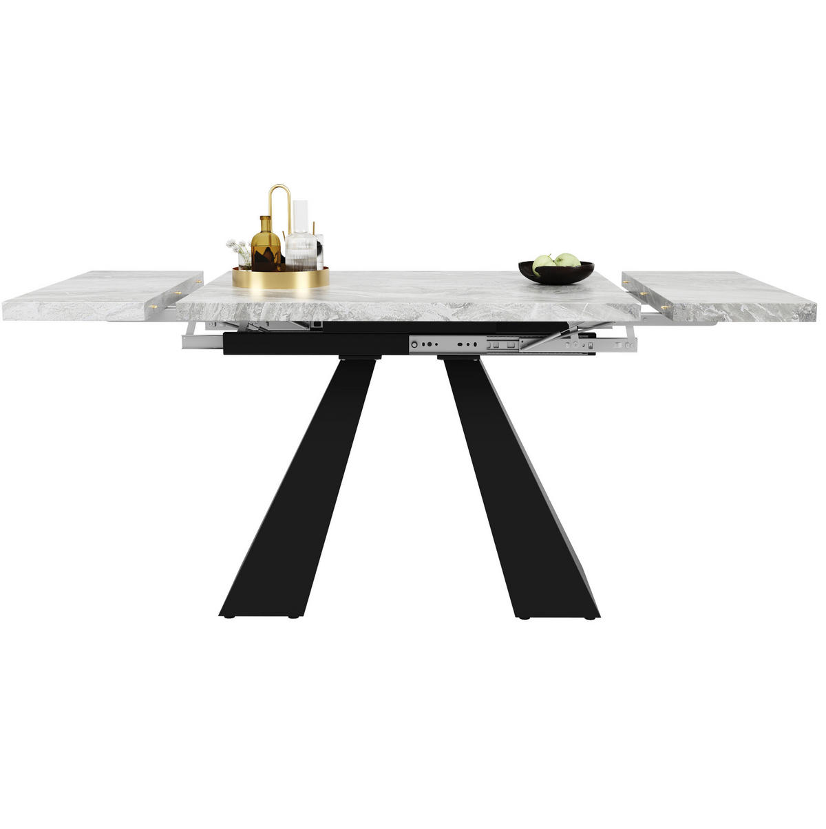 ESSTISCH 99-159/74/77 cm ausziehbar mit Metallschienen und Marmoroptik, Schwarz/Grau - Schwarz, Holzwerkstoff (159/74/77cm) - Redom