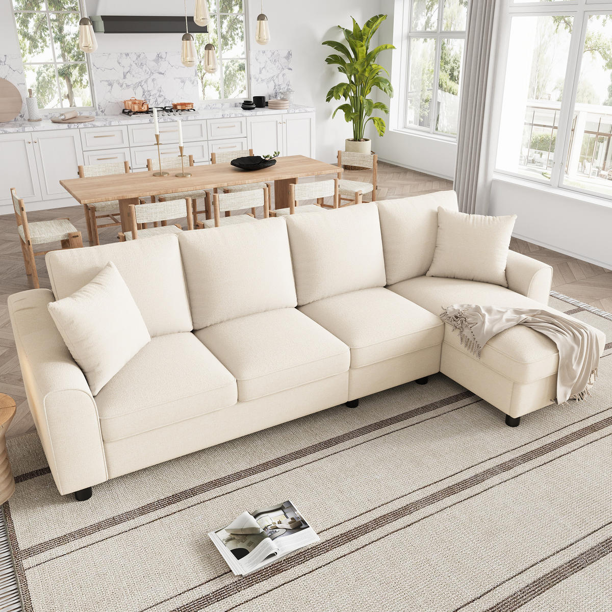 ECKSOFA 280/136/82 cm Beige mit aufklappbarem Stauraum und klappbare Rückenlehne mit Getränkehaltern - Beige, Textil (136/82/280cm) - Oxeza