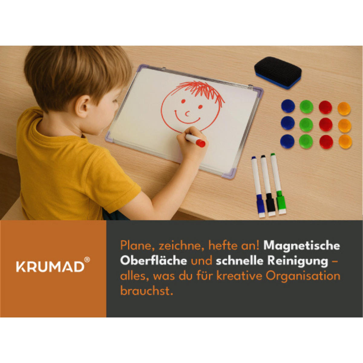 MAGNETISCHES Whiteboard, Magnettafel 60x40cm - Weiß, Kunststoff (60/40/2cm) - KRUMAD