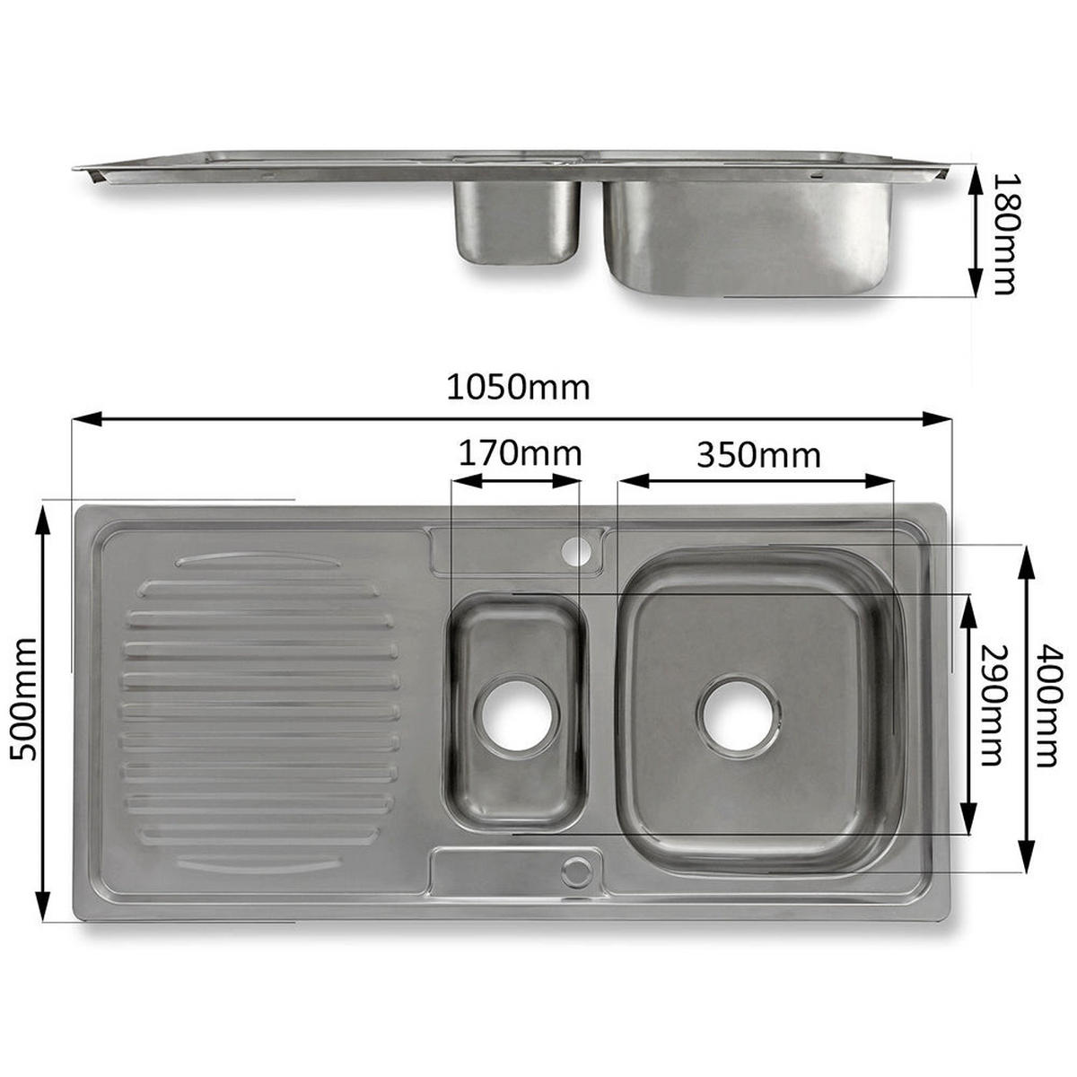 KÜCHENSPÜLE & WASSERHAHN EDELSTAHL Premium - Silberfarben, Metall (105/18/500cm)