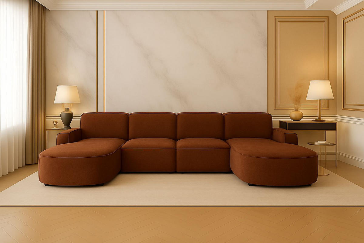 ECKSOFA Cursal Round U-Form, Stoff Salvador, Dunkelbraun - Dunkelbraun, Holz (364/166cm) - Kaiser Möbel