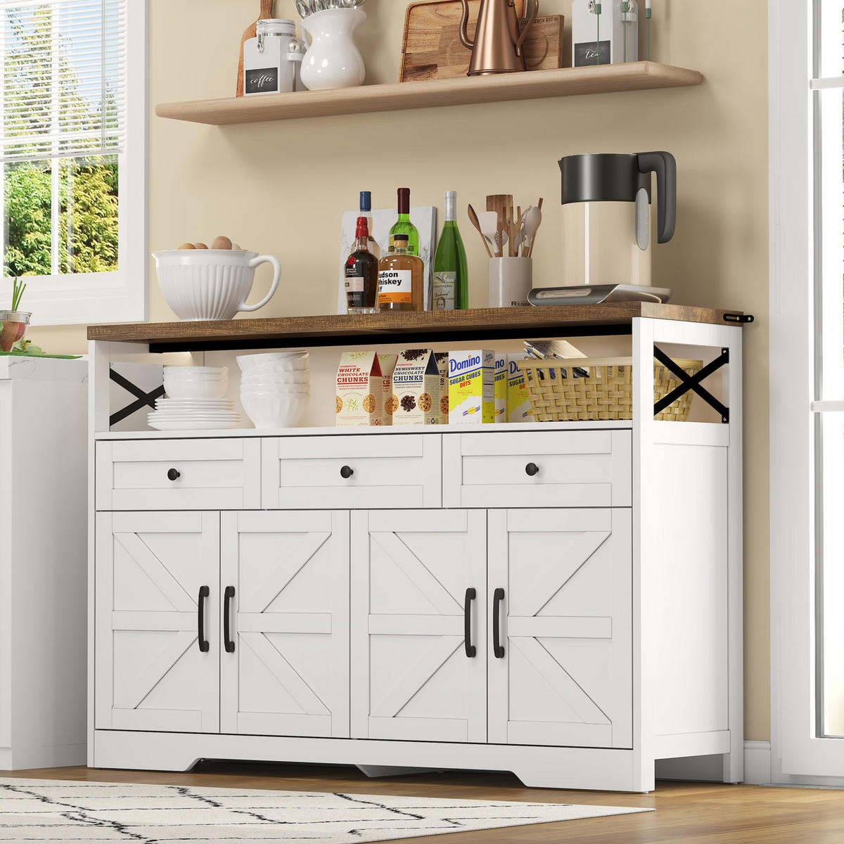 SIDEBOARD 140/35/95 cm in Weiß/Braun mit 3 Schubladen und 2 Türen - Braun, Holzwerkstoff (140/95/35cm) - Flora Grace