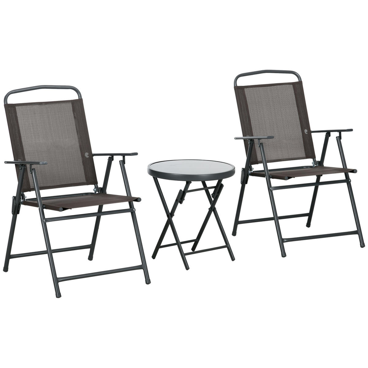 BISTRO-SET DE-07312 3-teilig, klappbar mit Glastisch Braun - Braun, Metall - ComfortXL
