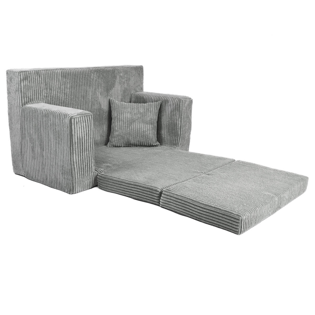 KINDERSOFA aus Kuschel-Cord in Hellgrau - Hellgrau, Textil (83/47/43cm) - Fortisline