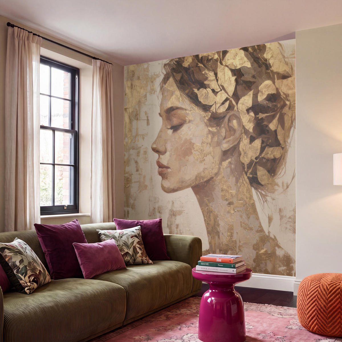 TAPETE - Frau - Gold - Abstrakt - Textur - 200x200 cm - Goldfarben, Papier (200/200cm) - OnlyWow
