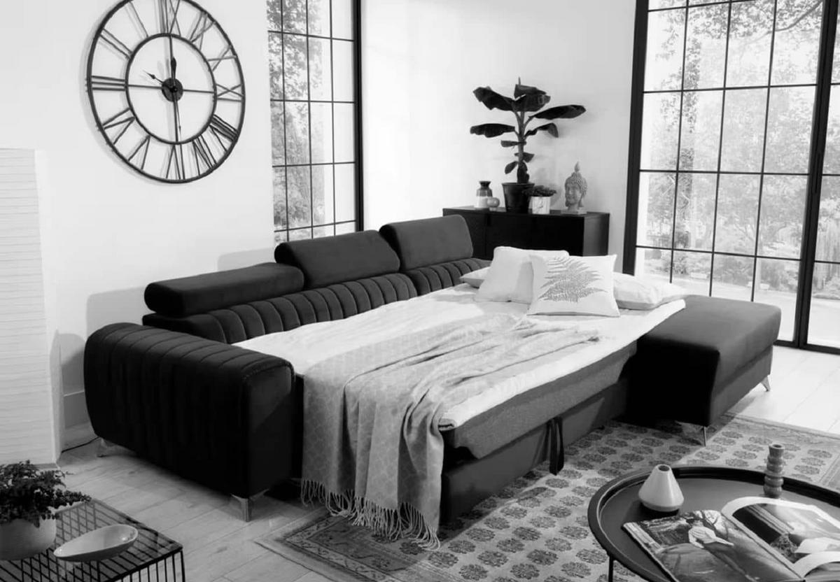 ECKSOFA mit Schlaffunktion und Bettkasten - Chromfarben/Dunkelgrau, Textil/Metall (205/278cm) - Eltap