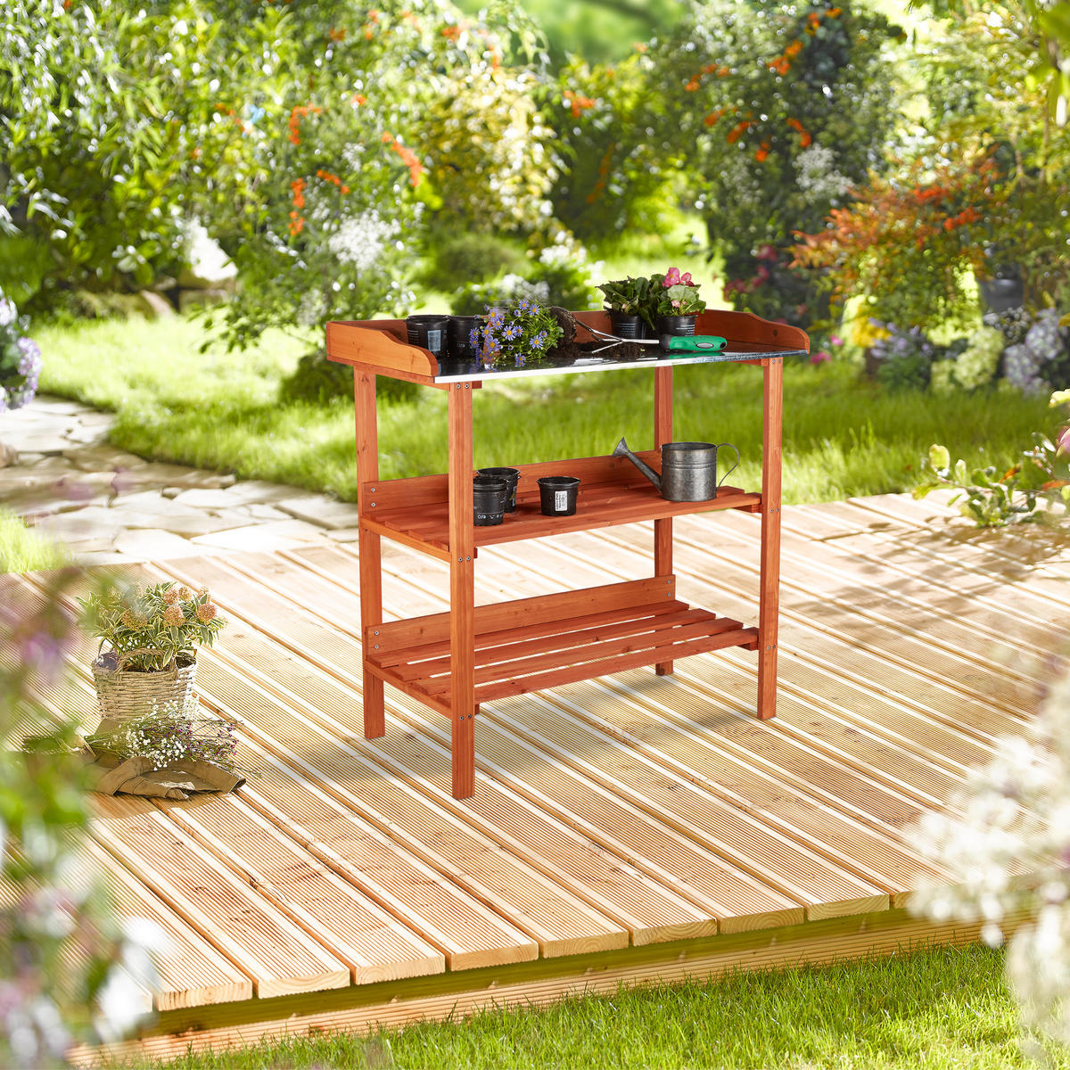 PFLANZTISCH - Orange, Holz/Metall (41.5/91.8/87.5cm) - Relaxdays