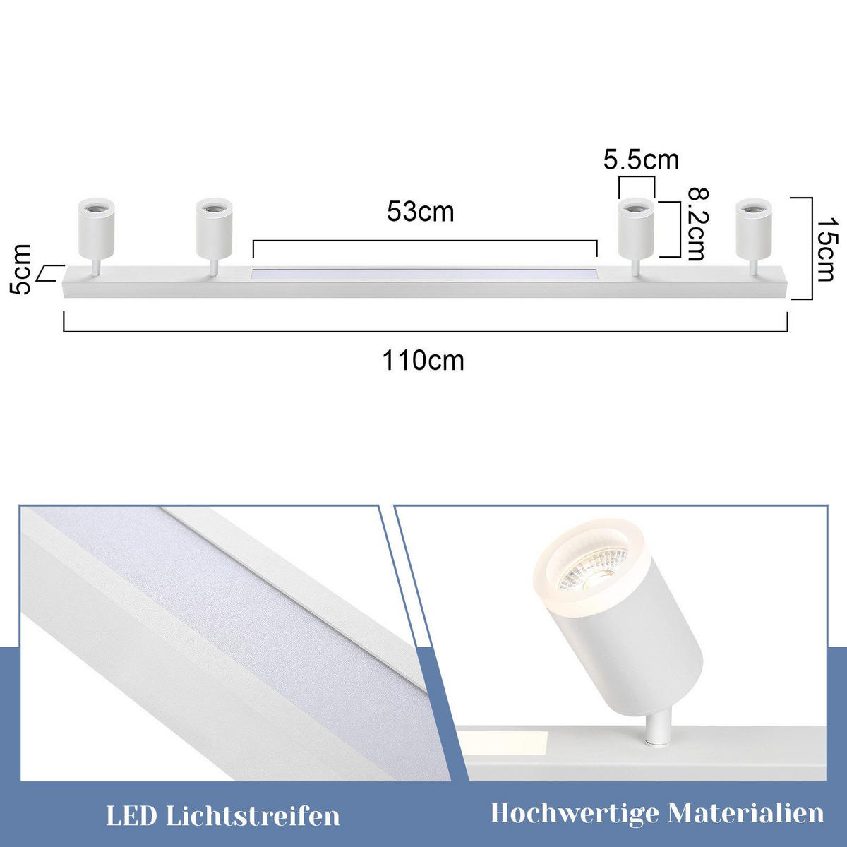 DECKENLEUCHTE Boden 4-flammig 110/5/15 cm - Weiß, Kunststoff (110/5/15cm) - Nettlife