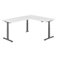 ECKSCHREIBTISCH elektrisch höhenverstellbar L-Form 240/180/74 cm in Weiß/Graphitfarben - Graphitfarben/Weiß, Holzwerkstoff (240/180/74cm) - bümö